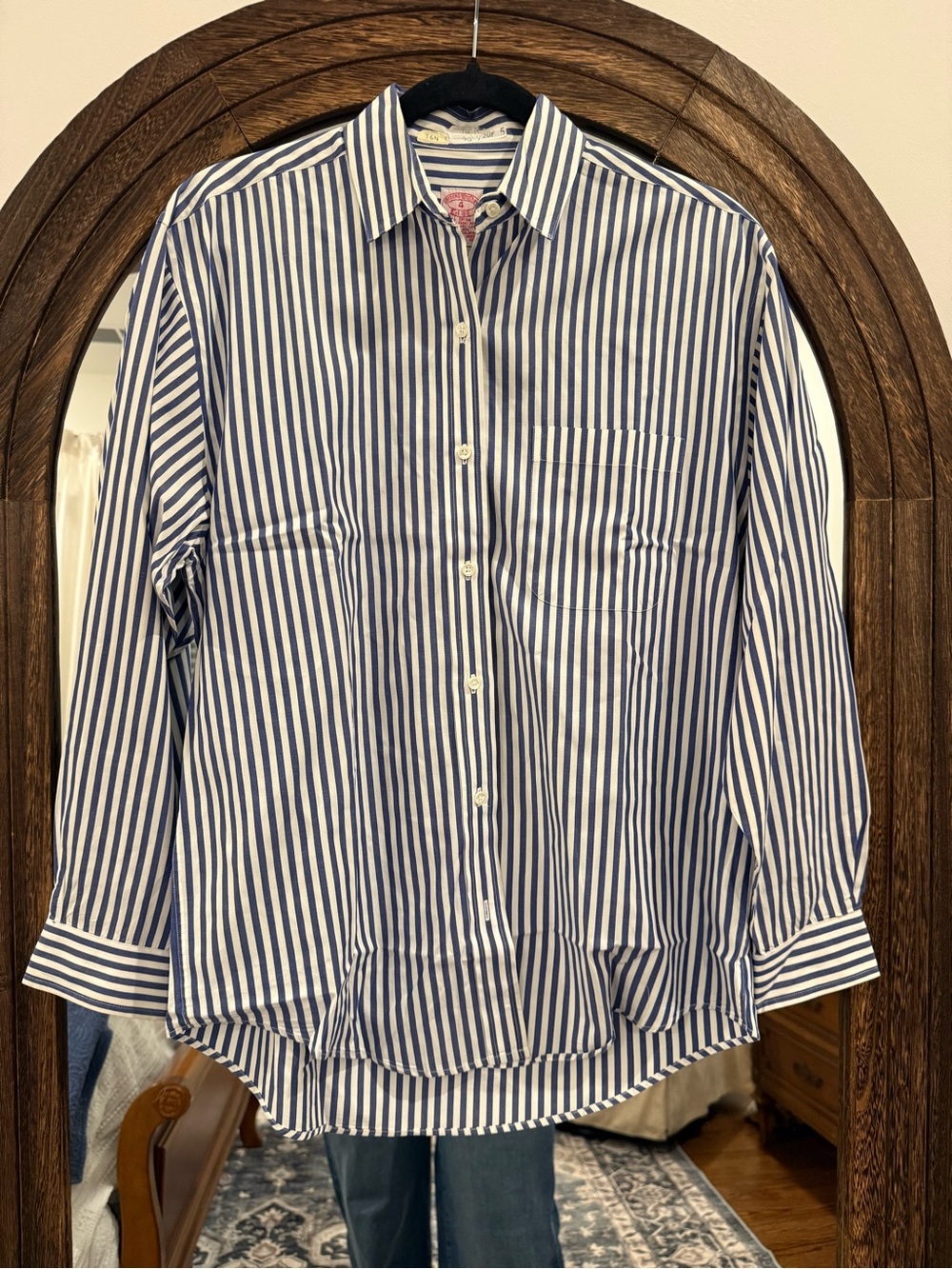 Brooks Brothers Navy and White Vertical Stripe Button-Down Shirt